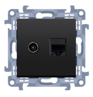 Simon 10 moduł czarny mat gniazdo antenowe typu F RJ45 KAT 5E