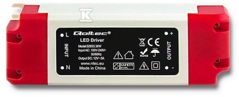 ZASILACZ IMPULSOWY LED 36W 12V 3A ZASILACZ IMPULSOWY LED 36W 12V 3A