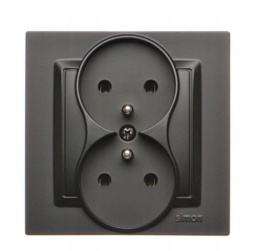 Simon 10 Gniazdo wtyczkowe z uziemieniem podwójne, monoblok, 16A, 250V, zaciski śrubowe kompletne, czarny mat CGZ2/49