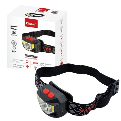 Latarka akumulatorowa czołowa DIO-0298 200lm+s 6tryb