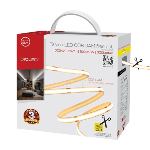 Taśma led Dioled COB 24V IP20 12W/m 3000K 0766